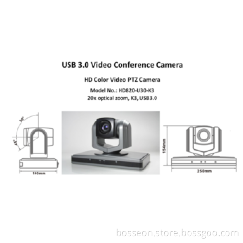 20x Optical Zoom 3 Mega Pixel USB Interface H264 Video Conference Camera